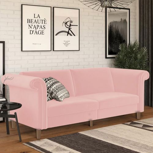 Serena | 2 In 1 Sofabed Velvet Upholstered, Light Pink