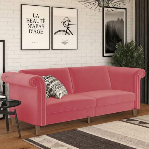 Serena | 2 In 1 Sofabed Velvet Upholstered, Dark Pink