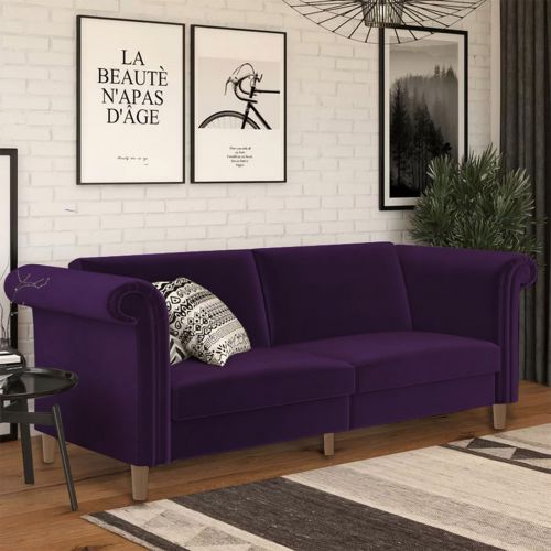Serena | 2 In 1 Sofabed Velvet Upholstered, Dark Purple