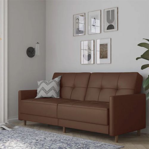 Leen | 2 In 1 Sofabed Velvet Upholstered, Light Brown