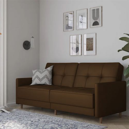 Leen | 2 In 1 Sofabed Velvet Upholstered, Brown