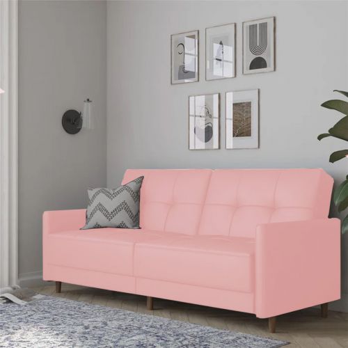 Leen | 2 In 1 Sofabed Velvet Upholstered, Light Pink