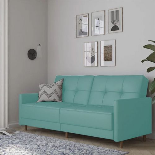 Leen | 2 In 1 Sofabed Velvet Upholstered, Light Turquoise