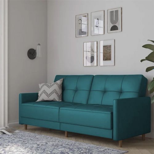 Leen | 2 In 1 Sofabed Velvet Upholstered, Dark Turquoise