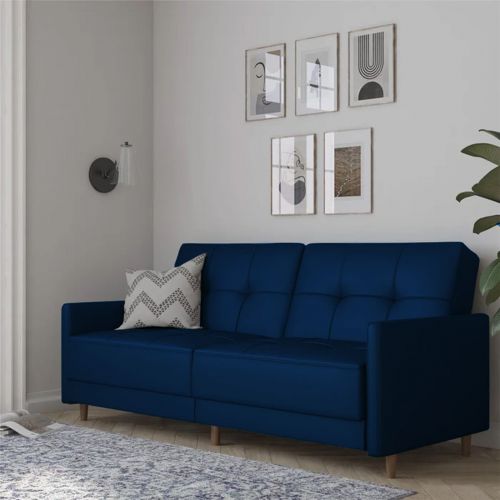 Leen | 2 In 1 Sofabed Velvet Upholstered, Dark Blue