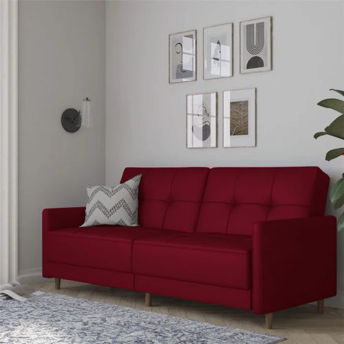 Leen | 2 In 1 Sofabed Velvet Upholstered, Burgundy