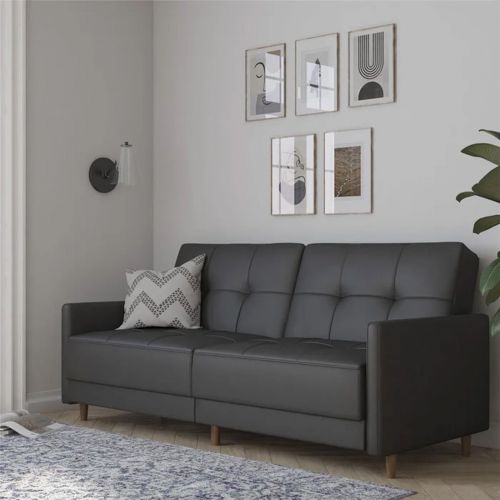 Leen | 2 In 1 Sofabed Velvet Upholstered, Dark Grey