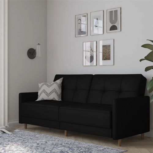 لين | أريكة على شكل سرير 2 في 1 منجدة بالمخمل, أسود