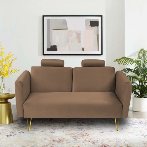 Rosela | 2 In 1 Sofabed Velvet Upholstered, Light Brown, In House