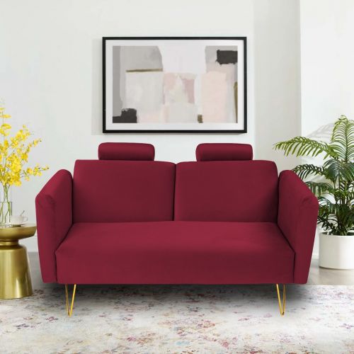 Rosela | 2 In 1 Sofabed Velvet Upholstered, Burgundy, In House