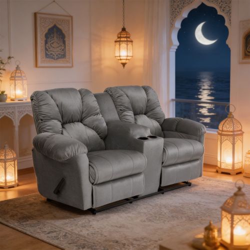 أمريكان بولو | كرسي استرخاء مخمل مزدوج مع حامل أكواب