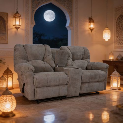 Chanel Double Cinematic Recliner Chair with Cups Holder & Storage Box, Beige, American Polo