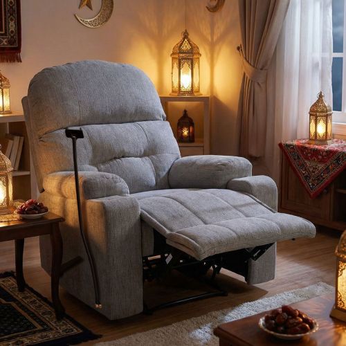 In House | Padded Linen Cinematic Recliner Chair with Phone & Cups Holder NZ80 PLUS