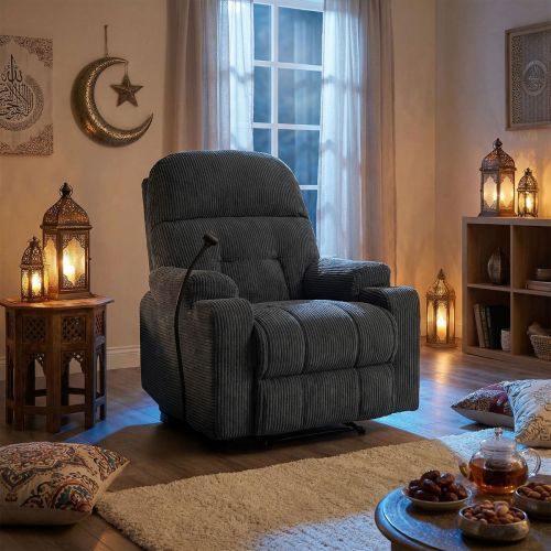 In House | Striped Velvet Cinematic Recliner Chair with Phone & Cups Holder NZ80 PLUS