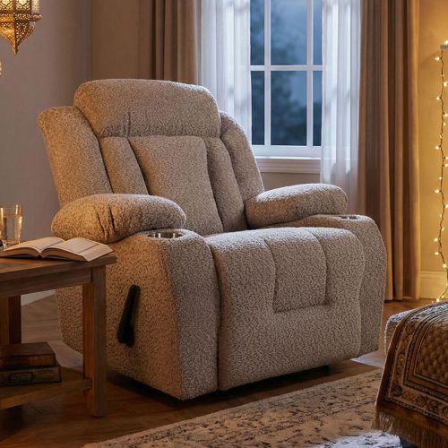 In House | Bouclé Cinematic Recliner Chair with Cups Holder NZ50