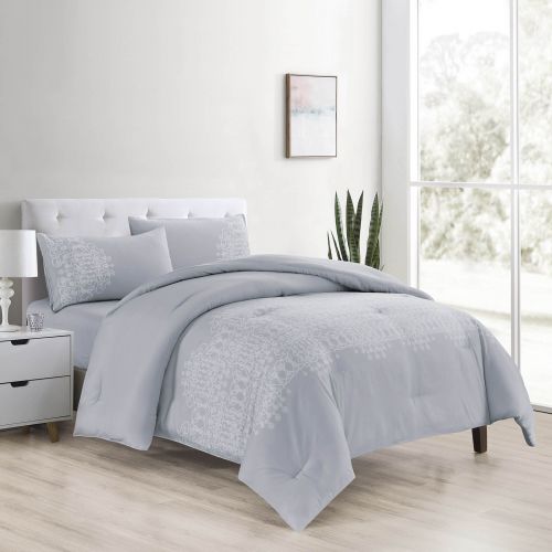 Huda | Summer Comforter Set 4 Pieces, King, 260x240 cm, Light Grey
