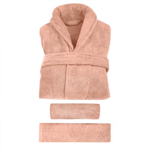 3 Pieces Egyptian Cotton Bath Towel Set - Highly Absorbent 100%, Includes Robe + Two Towels 140×70, 90×50 cm, Pink