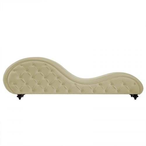 أريكة استرخاء رومانسية شيزلونغ منجدة بتصميم رومانسي وفاخر مع وضعية سرير من قماش مخمل, بيج فاتح, إن هاوس
