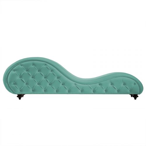 Romantic Chaise Longue Luxury And Romantic Design Sofa With Bed Mode Upholstery Pattern Of Velvet Fabric, Light Turquoise, In House