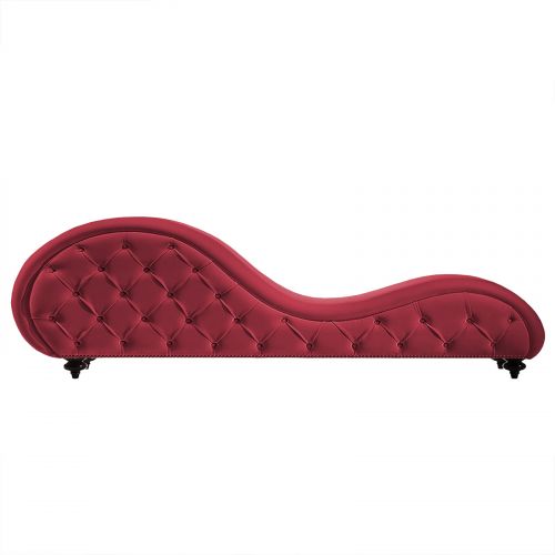 أريكة استرخاء رومانسية شيزلونغ منجدة بتصميم رومانسي وفاخر مع وضعية سرير من قماش مخمل, برغندي, إن هاوس