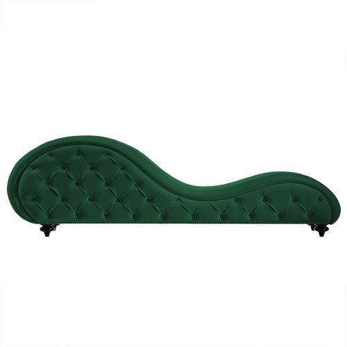 أريكة استرخاء رومانسية شيزلونغ منجدة بتصميم رومانسي وفاخر مع وضعية سرير من قماش مخمل, أخضر غامق, إن هاوس