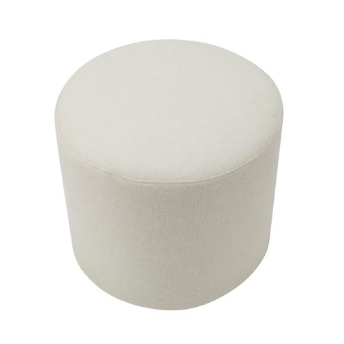Round Pouf Malaysian Wood - Off White - Linen - 40×40×40 cm - In House