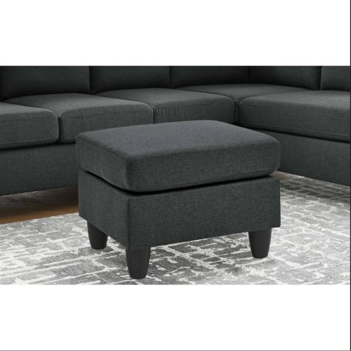 Rectangular Pouf Malaysian Wood - Dark Gray - Linen - 60×45×50 cm - In House