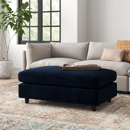 Rectangular Pouf Malaysian Wood - Navy - Velvet - 60×45×50 cm - In House