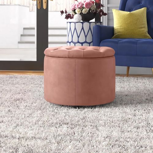 Round Pouf Malaysian Wood - Pink - Velvet - 36×36×46 cm - In House