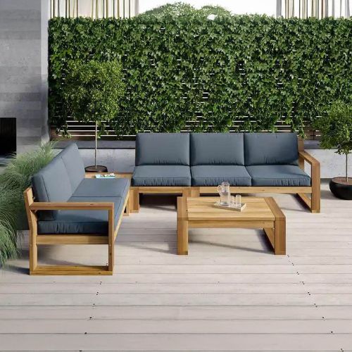 Set of two-seater and three-seater sofas and a table, linen, 3 pieces, Grey & Brown
