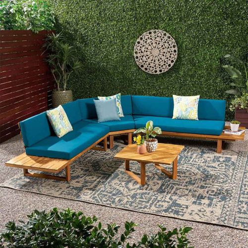 Corner sofa set and a table, linen, 2 pieces, Teal & Brown