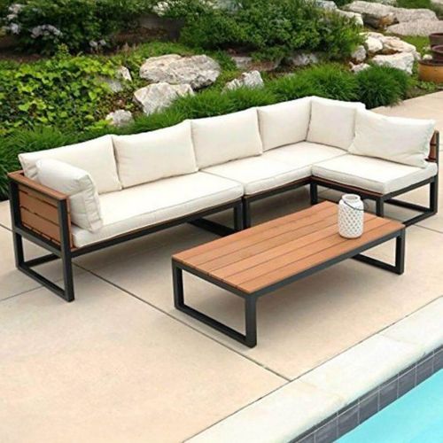 Corner sofa set and a table, linen, 2 pieces, Black & Beige