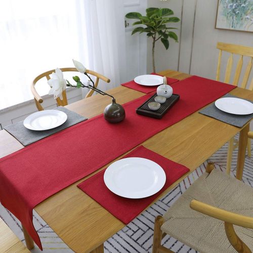 Table Runner Set Of 5 Pieces Heat Resistant Dining Table Place Runner For Dining Table Party  30*180 CM & 4Pieces(30*45 CM) - أحمر