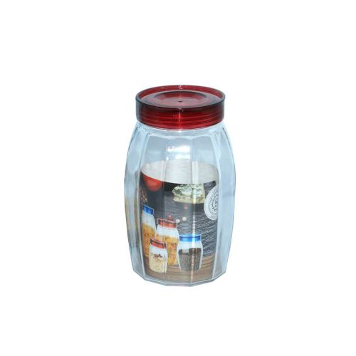الصحاح برطمان علبة تخزين من الزجاج بغطاء من البلاستيك 1780مل - شفاف وأحمر - sn0036-1