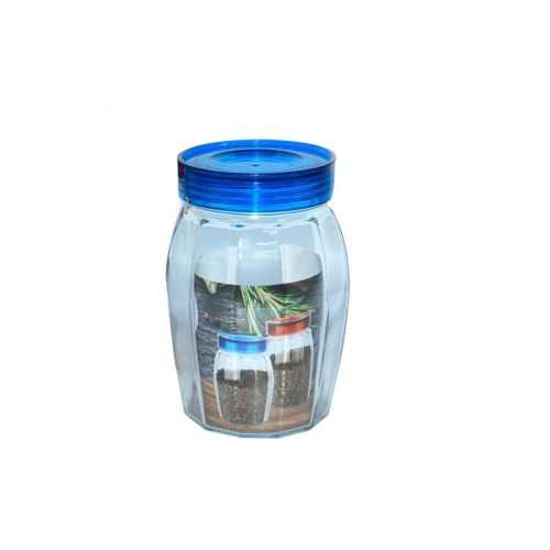الصحاح برطمان علبة تخزين من الزجاج بغطاء من البلاستيك 1180مل - شفاف وأزرق - sn0037-1
