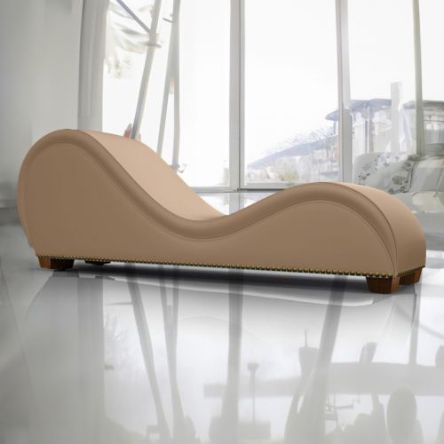 Romantic Chaise Longue Luxury And Romantic Design Sofa With Bed Mode Of Velvet Fabric With Lower Decorative Brown Buttons, Light Brown, In House