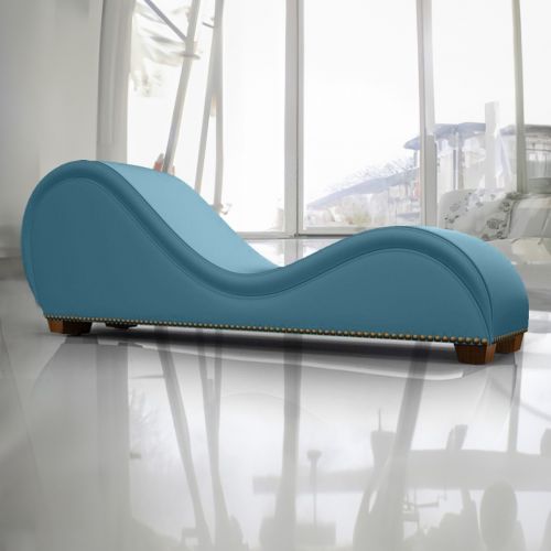 Romantic Chaise Longue Luxury And Romantic Design Sofa With Bed Mode Of Velvet Fabric With Lower Decorative Brown Buttons, Dark Turquoise, In House