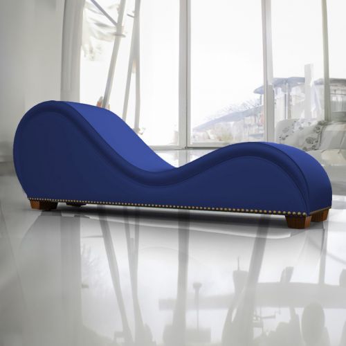 Romantic Chaise Longue Luxury And Romantic Design Sofa With Bed Mode Of Velvet Fabric With Lower Decorative Brown Buttons, Dark Blue, In House