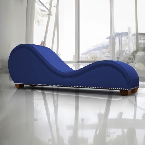 Romantic Chaise Longue Luxury And Romantic Design Sofa With Bed Mode Of Velvet Fabric With Lower Decorative Silver Buttons, Dark Blue, In House
