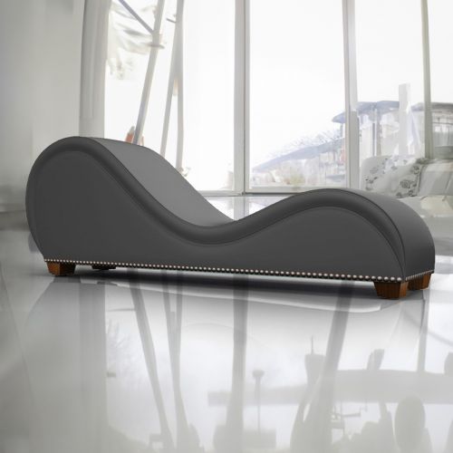 Romantic Chaise Longue Luxury And Romantic Design Sofa With Bed Mode Of Velvet Fabric With Lower Decorative Silver Buttons, Dark Gray, In House
