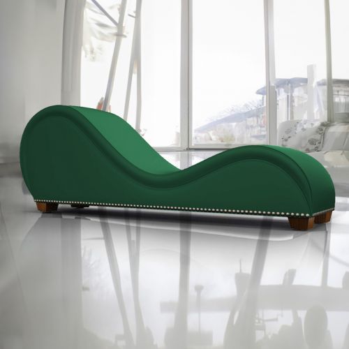 Romantic Chaise Longue Luxury And Romantic Design Sofa With Bed Mode Of Velvet Fabric With Lower Decorative Silver Buttons, Dark Green, In House