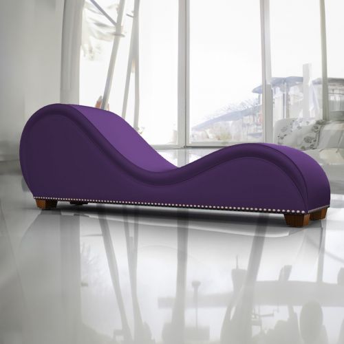 Romantic Chaise Longue Luxury And Romantic Design Sofa With Bed Mode Of Velvet Fabric With Lower Decorative Silver Buttons, Dark Purple, In House