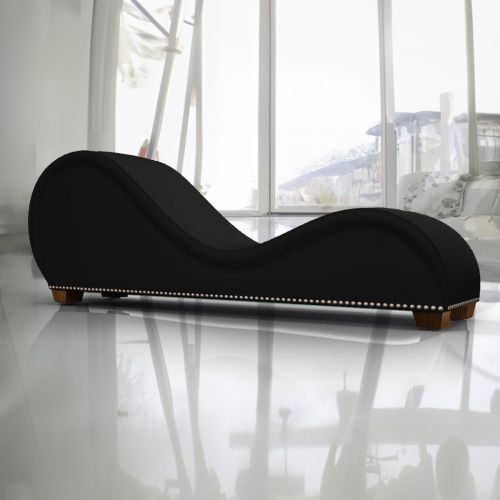 أريكة استرخاء رومانسية شيزلونغ بتصميم رومانسي و فاخر مع وضعية سرير من قماش مخمل مزينة بأزرار فضية سفلية, أسود, إن هاوس