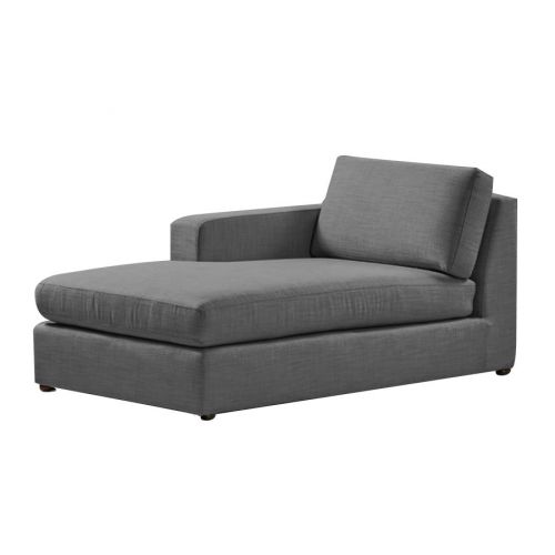 Velvet Chaise Lounge With One Armrest And Comfortable Design-Grey